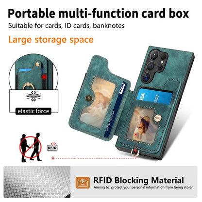 D4 For Samsung Galaxy S24 Ultra Leather Back Cover RFID Blocking Kickstand Phone Case with Card Slots
