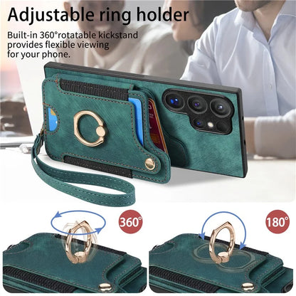 D4 For Samsung Galaxy S24 Ultra Leather Back Cover RFID Blocking Kickstand Phone Case with Card Slots