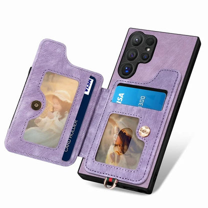 D4 For Samsung Galaxy S24 Ultra Leather Back Cover RFID Blocking Kickstand Phone Case with Card Slots