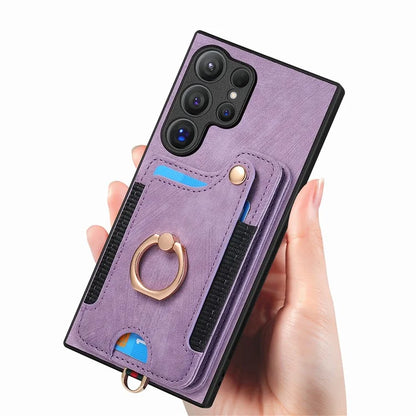 D4 For Samsung Galaxy S24 Ultra Leather Back Cover RFID Blocking Kickstand Phone Case with Card Slots