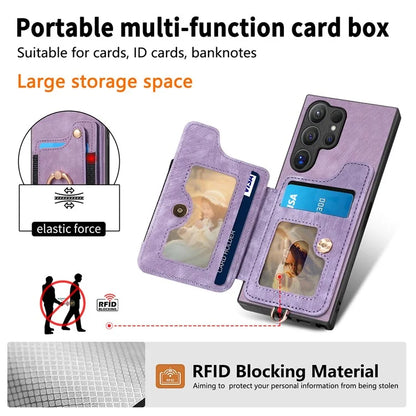 D4 For Samsung Galaxy S24 Ultra Leather Back Cover RFID Blocking Kickstand Phone Case with Card Slots