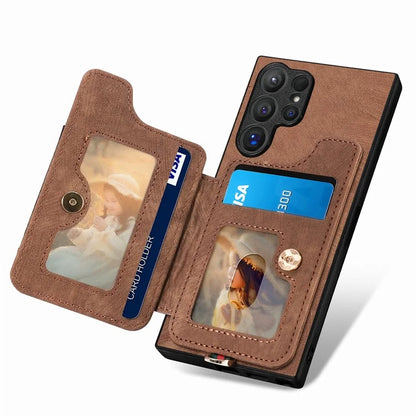 D4 For Samsung Galaxy S24 Ultra Leather Back Cover RFID Blocking Kickstand Phone Case with Card Slots