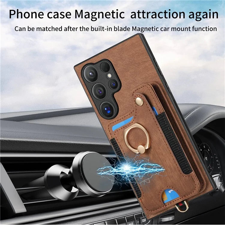 D4 For Samsung Galaxy S24 Ultra Leather Back Cover RFID Blocking Kickstand Phone Case with Card Slots