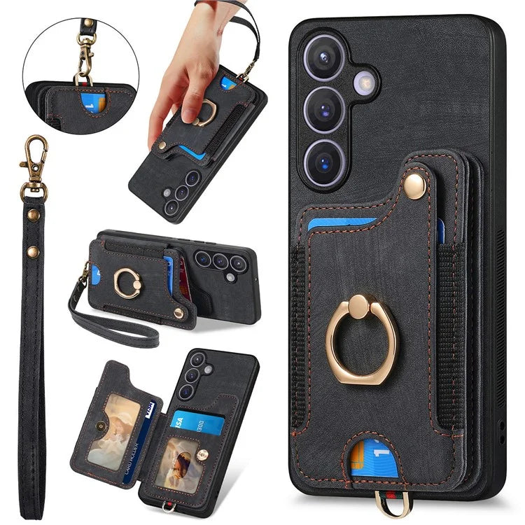 D4 For Samsung Galaxy S24+ Phone Case with RFID Blocking Card Holders Magnetic Snap