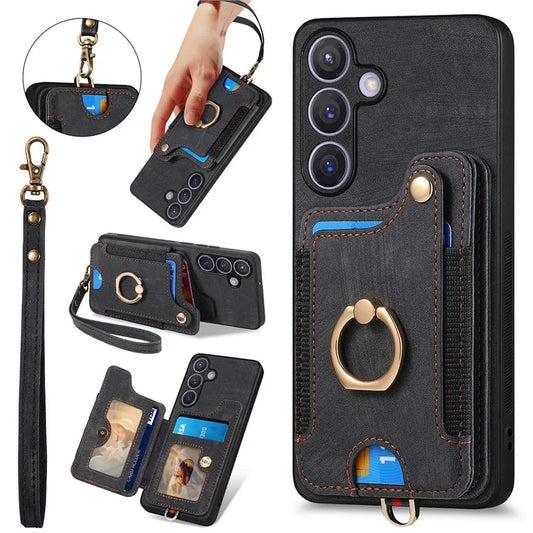 D4 For Samsung Galaxy S24+ Phone Case with RFID Blocking Card Holders Magnetic Snap
