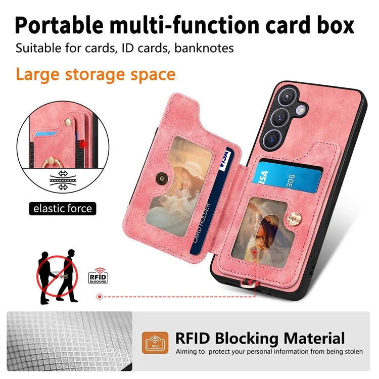 D4 For Samsung Galaxy S24+ Phone Case with RFID Blocking Card Holders Magnetic Snap