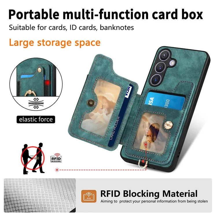 D4 For Samsung Galaxy S24+ Phone Case with RFID Blocking Card Holders Magnetic Snap