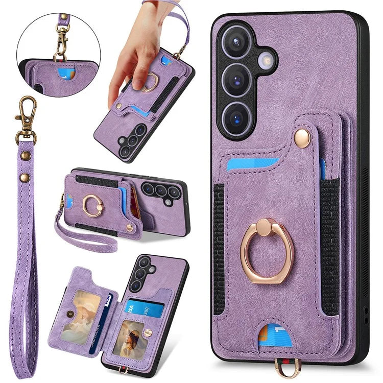 D4 For Samsung Galaxy S24+ Phone Case with RFID Blocking Card Holders Magnetic Snap
