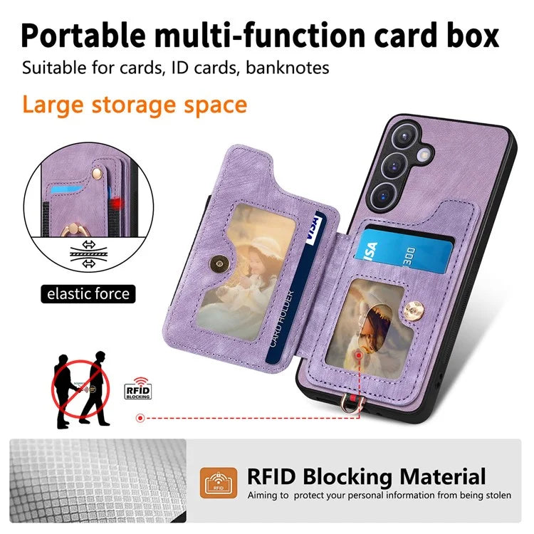 D4 For Samsung Galaxy S24+ Phone Case with RFID Blocking Card Holders Magnetic Snap