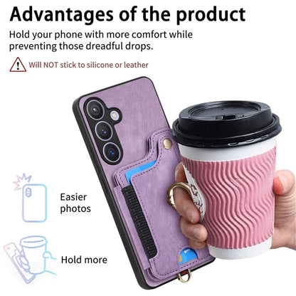 D4 For Samsung Galaxy S24+ Phone Case with RFID Blocking Card Holders Magnetic Snap