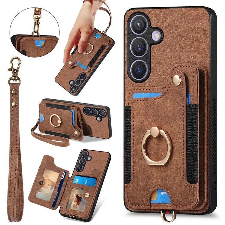 D4 For Samsung Galaxy S24+ Phone Case with RFID Blocking Card Holders Magnetic Snap