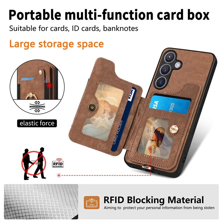 D4 For Samsung Galaxy S24+ Phone Case with RFID Blocking Card Holders Magnetic Snap