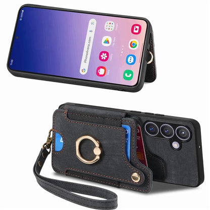 D4 For Samsung Galaxy S24 Vintage Phone Case Card Slots Kickstand Cover RFID Blocking