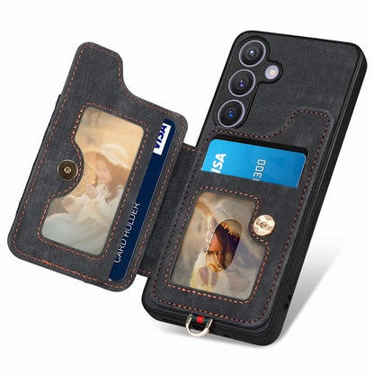 D4 For Samsung Galaxy S24 Vintage Phone Case Card Slots Kickstand Cover RFID Blocking