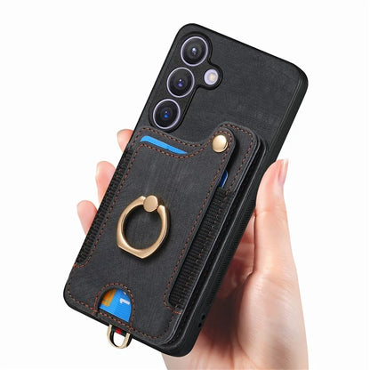 D4 For Samsung Galaxy S24 Vintage Phone Case Card Slots Kickstand Cover RFID Blocking