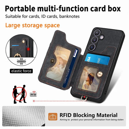 D4 For Samsung Galaxy S24 Vintage Phone Case Card Slots Kickstand Cover RFID Blocking