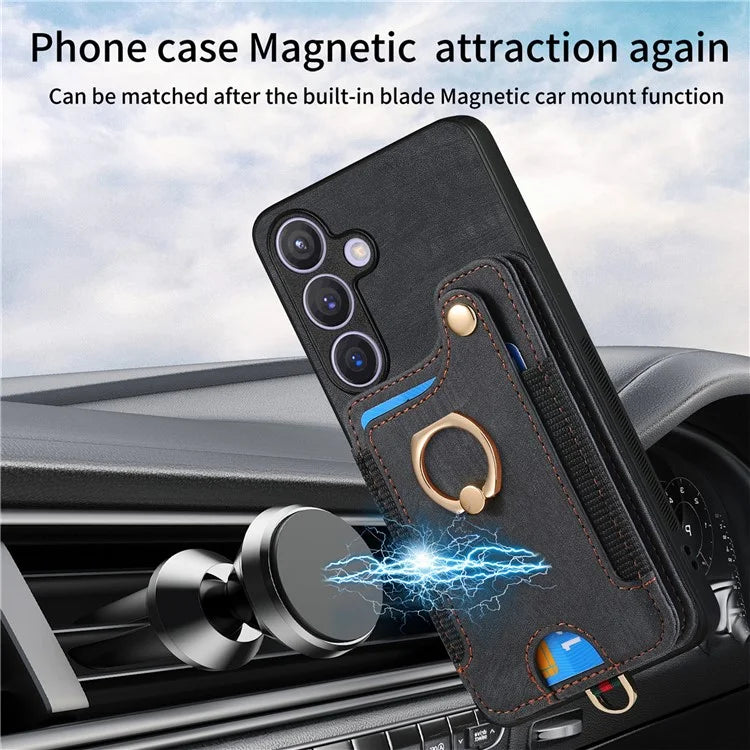 D4 For Samsung Galaxy S24 Vintage Phone Case Card Slots Kickstand Cover RFID Blocking