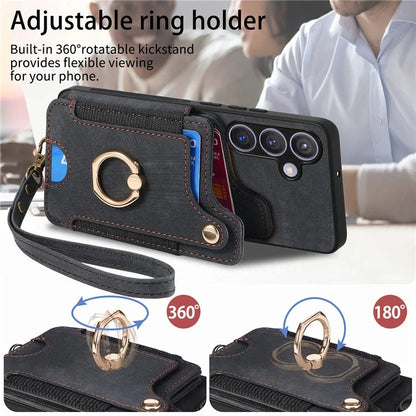 D4 For Samsung Galaxy S24 Vintage Phone Case Card Slots Kickstand Cover RFID Blocking