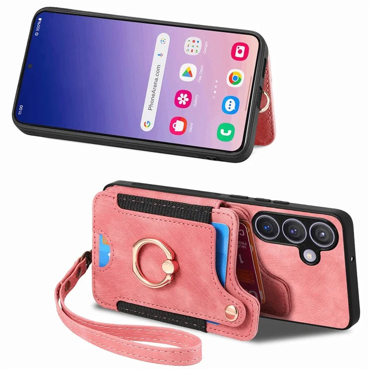 D4 For Samsung Galaxy S24 Vintage Phone Case Card Slots Kickstand Cover RFID Blocking