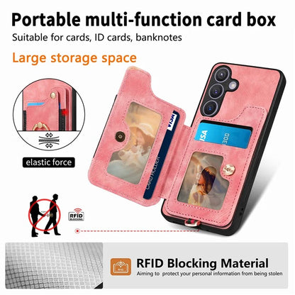D4 For Samsung Galaxy S24 Vintage Phone Case Card Slots Kickstand Cover RFID Blocking