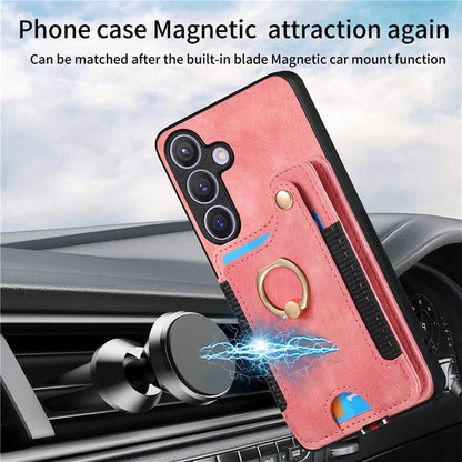 D4 For Samsung Galaxy S24 Vintage Phone Case Card Slots Kickstand Cover RFID Blocking