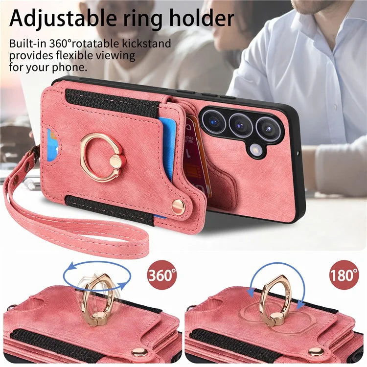 D4 For Samsung Galaxy S24 Vintage Phone Case Card Slots Kickstand Cover RFID Blocking