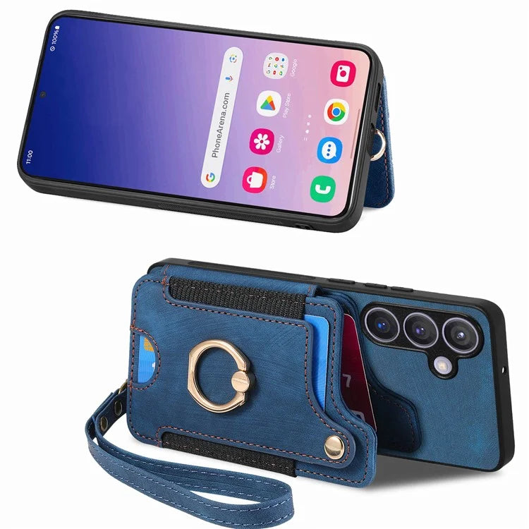 D4 For Samsung Galaxy S24 Vintage Phone Case Card Slots Kickstand Cover RFID Blocking