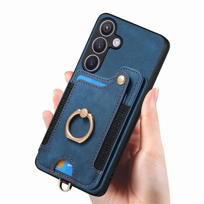 D4 For Samsung Galaxy S24 Vintage Phone Case Card Slots Kickstand Cover RFID Blocking