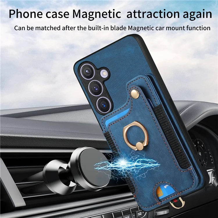 D4 For Samsung Galaxy S24 Vintage Phone Case Card Slots Kickstand Cover RFID Blocking