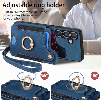 D4 For Samsung Galaxy S24 Vintage Phone Case Card Slots Kickstand Cover RFID Blocking