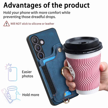 D4 For Samsung Galaxy S24 Vintage Phone Case Card Slots Kickstand Cover RFID Blocking