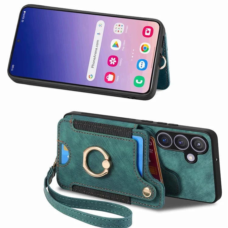 D4 For Samsung Galaxy S24 Vintage Phone Case Card Slots Kickstand Cover RFID Blocking