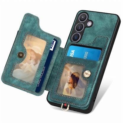 D4 For Samsung Galaxy S24 Vintage Phone Case Card Slots Kickstand Cover RFID Blocking