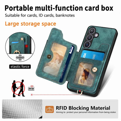 D4 For Samsung Galaxy S24 Vintage Phone Case Card Slots Kickstand Cover RFID Blocking