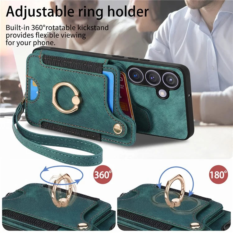 D4 For Samsung Galaxy S24 Vintage Phone Case Card Slots Kickstand Cover RFID Blocking