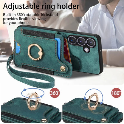 D4 For Samsung Galaxy S24 Vintage Phone Case Card Slots Kickstand Cover RFID Blocking