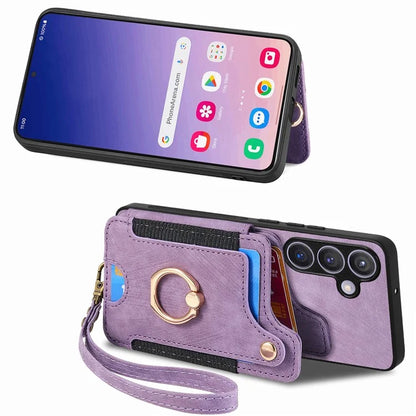 D4 For Samsung Galaxy S24 Vintage Phone Case Card Slots Kickstand Cover RFID Blocking