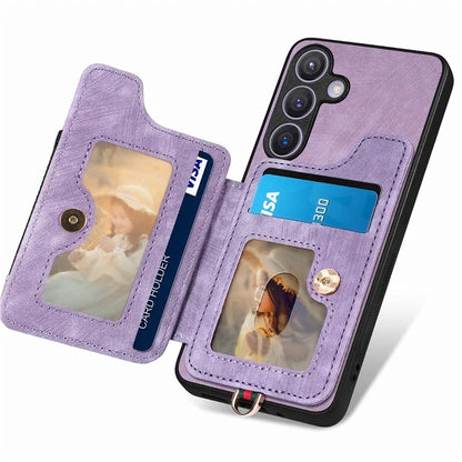 D4 For Samsung Galaxy S24 Vintage Phone Case Card Slots Kickstand Cover RFID Blocking