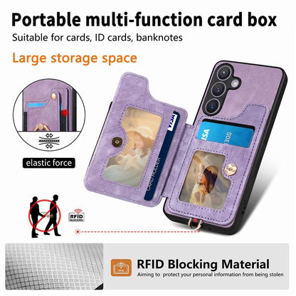 D4 For Samsung Galaxy S24 Vintage Phone Case Card Slots Kickstand Cover RFID Blocking