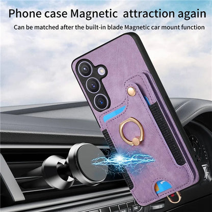D4 For Samsung Galaxy S24 Vintage Phone Case Card Slots Kickstand Cover RFID Blocking