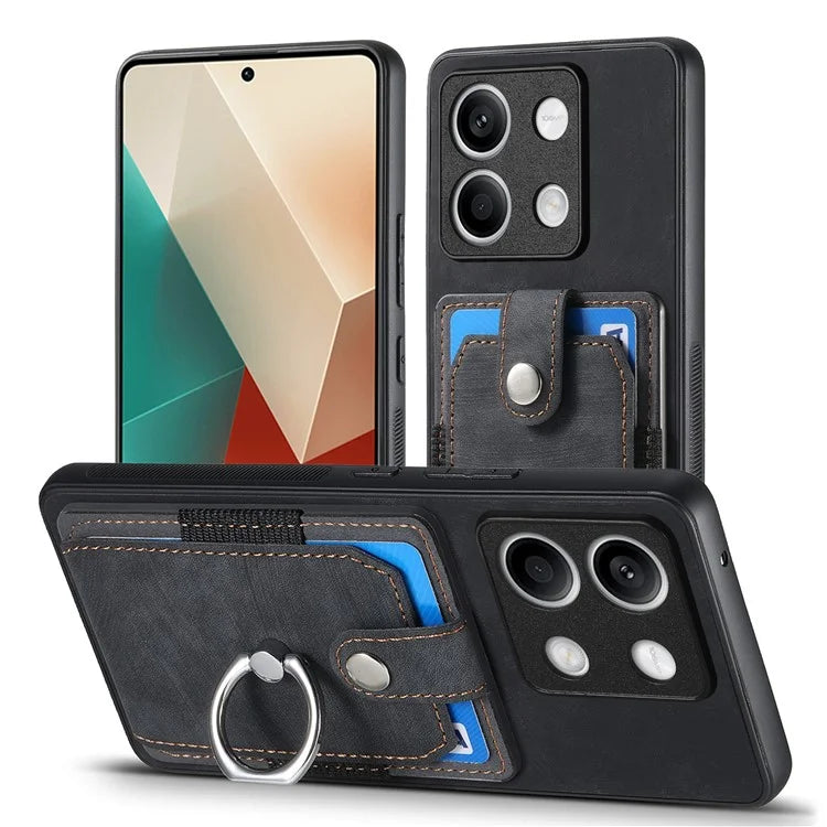 D2 For Xiaomi Redmi Note 13 5G Phone Case Vintage Texture Rotation Ring Holder Card Slots