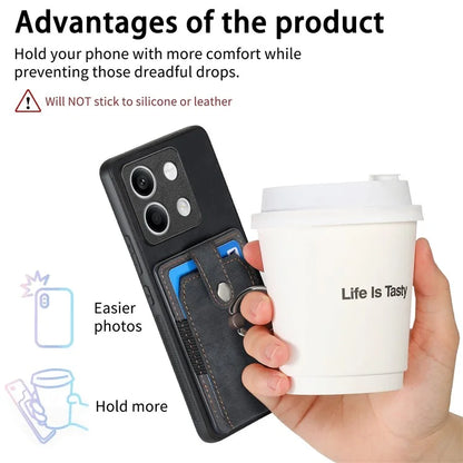 D2 For Xiaomi Redmi Note 13 5G Phone Case Vintage Texture Rotation Ring Holder Card Slots