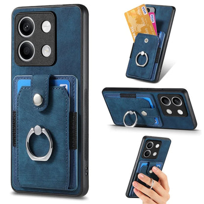 D2 For Xiaomi Redmi Note 13 5G Phone Case Vintage Texture Rotation Ring Holder Card Slots