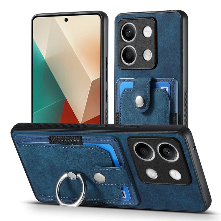 D2 For Xiaomi Redmi Note 13 5G Phone Case Vintage Texture Rotation Ring Holder Card Slots