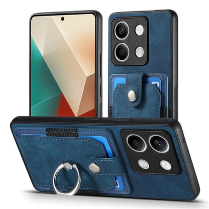 D2 For Xiaomi Redmi Note 13 5G Phone Case Vintage Texture Rotation Ring Holder Card Slots