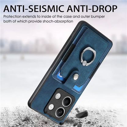 D2 For Xiaomi Redmi Note 13 5G Phone Case Vintage Texture Rotation Ring Holder Card Slots