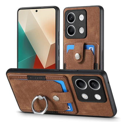 D2 For Xiaomi Redmi Note 13 5G Phone Case Vintage Texture Rotation Ring Holder Card Slots