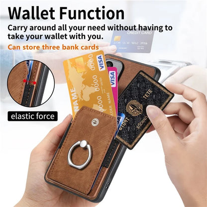 D2 For Xiaomi Redmi Note 13 5G Phone Case Vintage Texture Rotation Ring Holder Card Slots