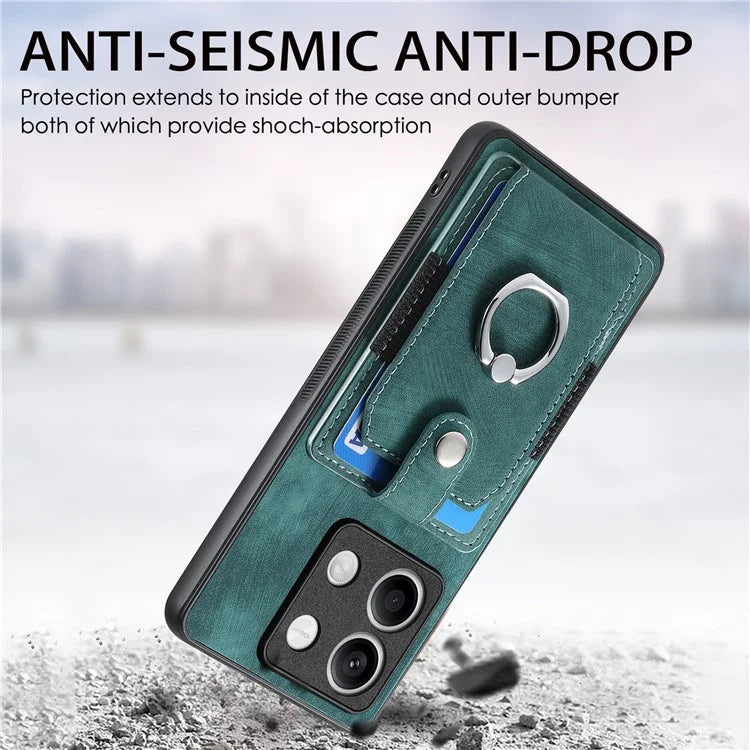 D2 For Xiaomi Redmi Note 13 5G Phone Case Vintage Texture Rotation Ring Holder Card Slots