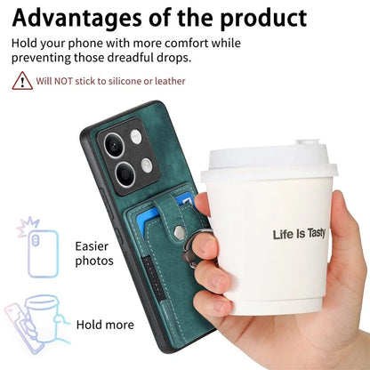 D2 For Xiaomi Redmi Note 13 5G Phone Case Vintage Texture Rotation Ring Holder Card Slots